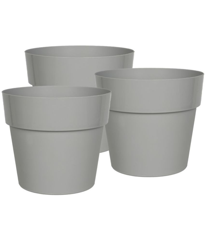     			HOMETALES Grey Color Plastic Pots & Planters for Gardening, Indoor & Outdoor ( Pack of 3 ) - 18cm (Length)