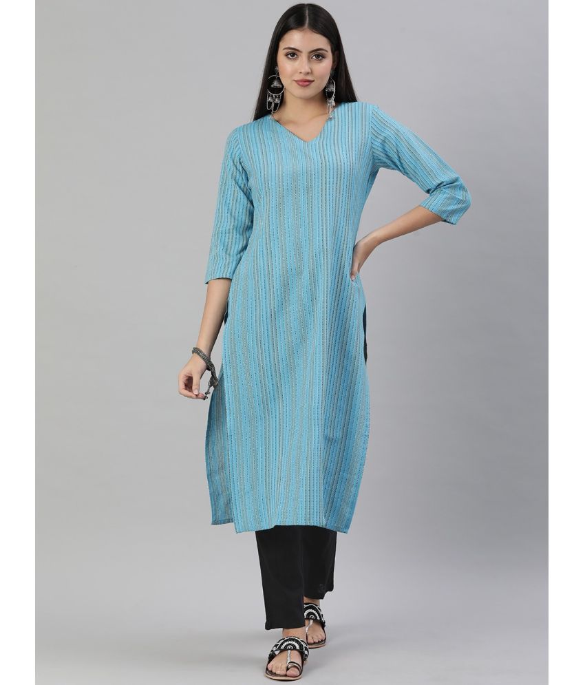     			Hritika Cotton Blend Self Design Straight Women's Kurti - Turquoise ( Pack of 1 )