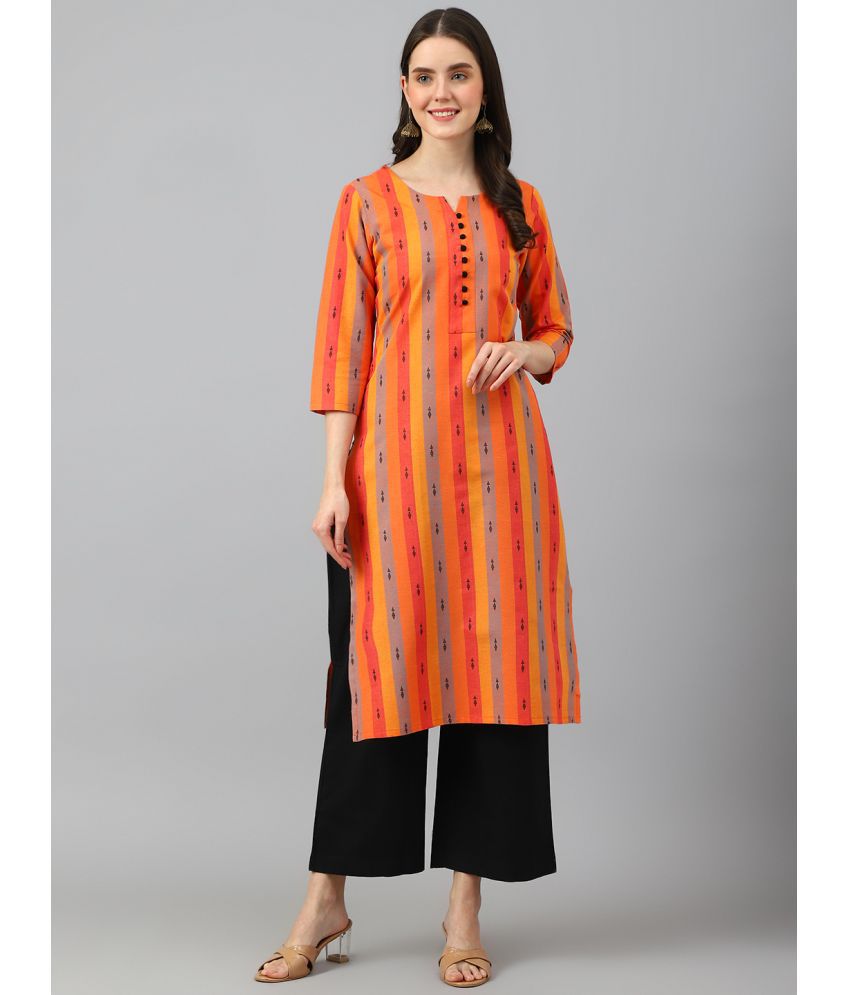     			Hritika Cotton Blend Striped Straight Women's Kurti - Orange ( Pack of 1 )