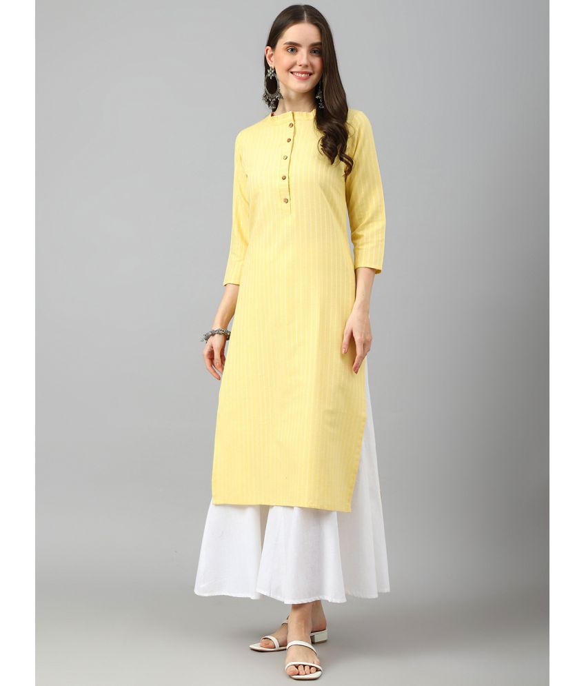     			Hritika Cotton Blend Striped Straight Women's Kurti - Yellow ( Pack of 1 )
