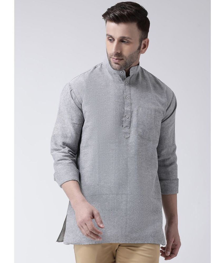     			KLOSET By RIAG - Grey Cotton Men's Shirt Style Kurta ( Pack of 1 )