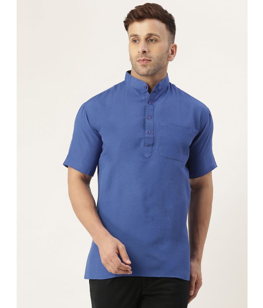     			KLOSET By RIAG - Navy Blue Cotton Men's Shirt Style Kurta ( Pack of 1 )