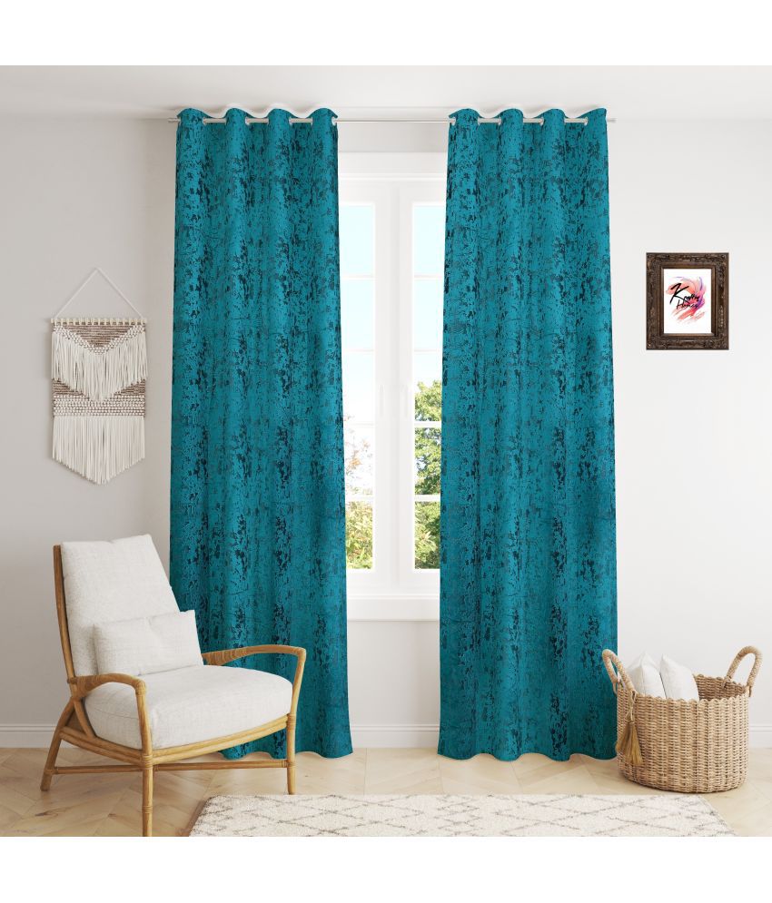     			Kraftiq Homes Abstract Blackout Eyelet Curtain 5 ft ( Pack of 2 ) - Blue