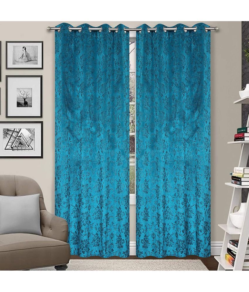     			Kraftiq Homes Floral Blackout Eyelet Curtain 5 ft ( Pack of 2 ) - Blue