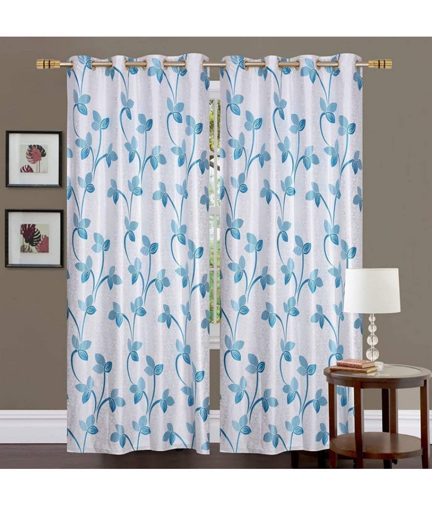     			Kraftiq Homes Floral Semi-Transparent Eyelet Curtain 5 ft ( Pack of 2 ) - Blue