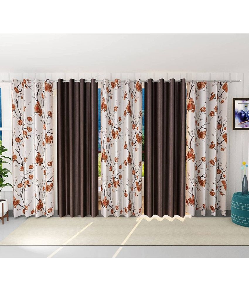     			Kraftiq Homes Floral Semi-Transparent Eyelet Curtain 5 ft ( Pack of 5 ) - Brown