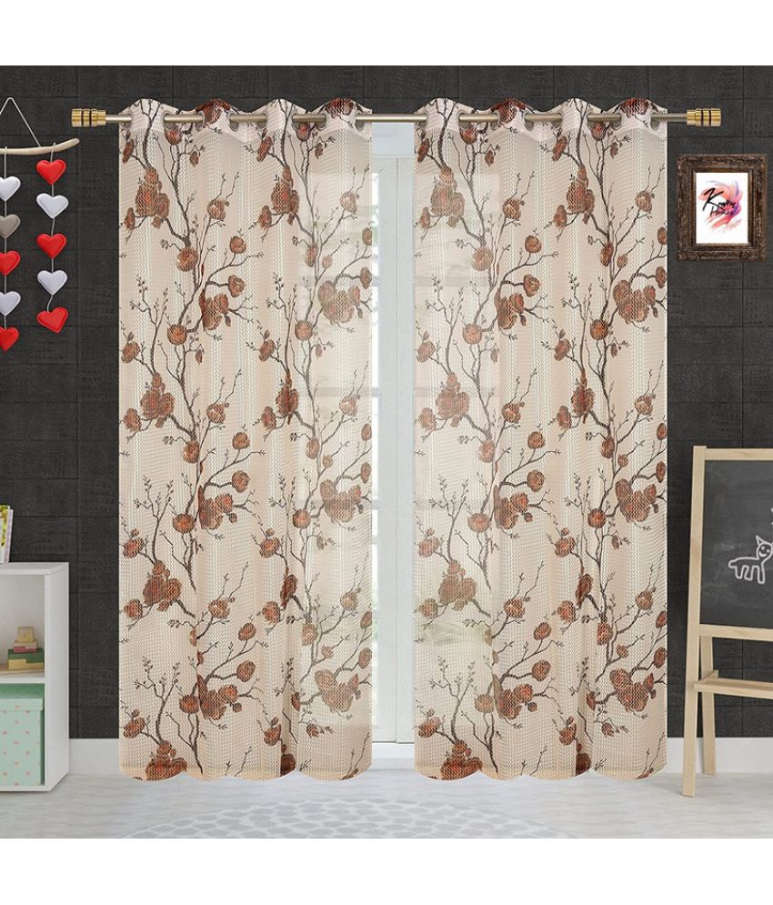     			Kraftiq Homes Floral Transparent Eyelet Curtain 5 ft ( Pack of 2 ) - Brown