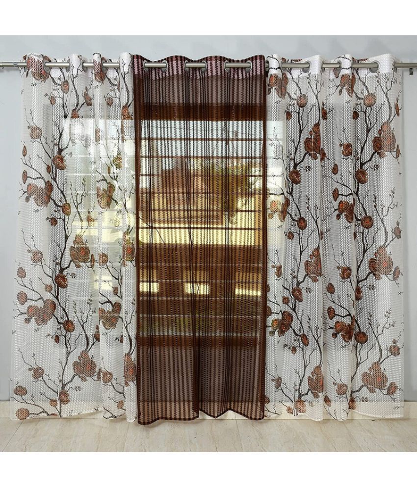     			Kraftiq Homes Floral Transparent Eyelet Curtain 5 ft ( Pack of 3 ) - Brown