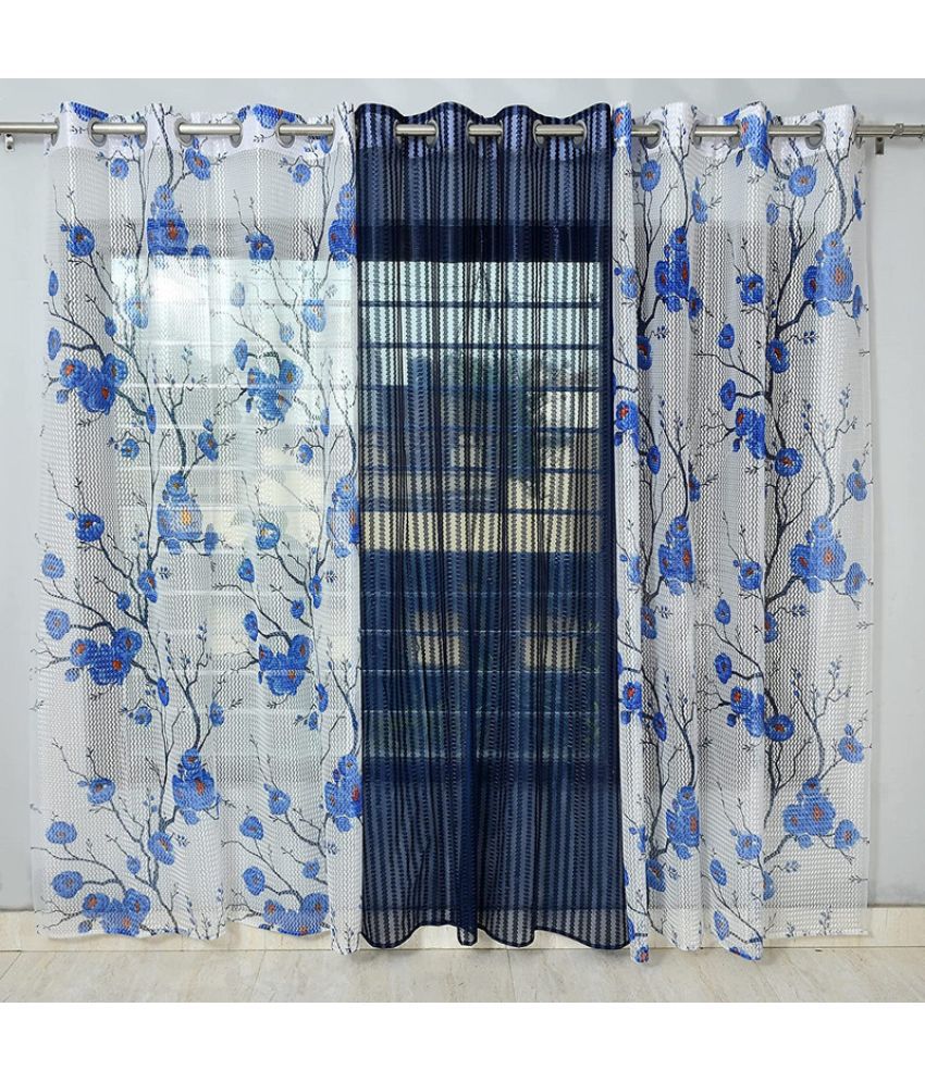     			Kraftiq Homes Floral Transparent Eyelet Curtain 5 ft ( Pack of 3 ) - Blue