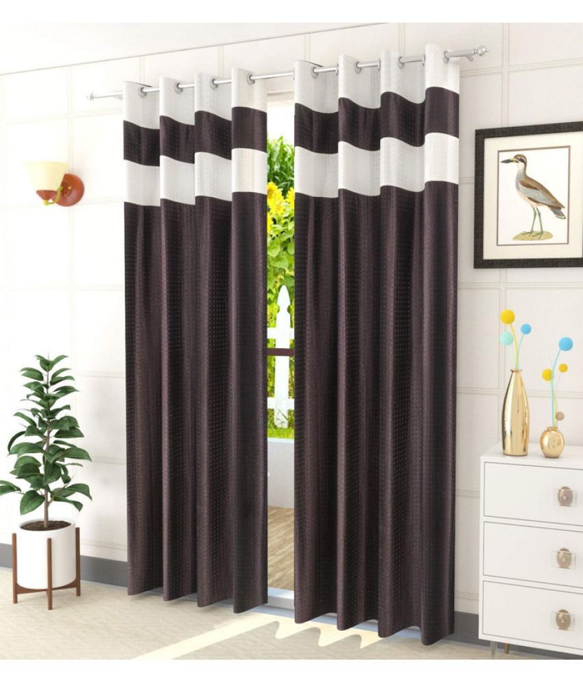     			Kraftiq Homes Graphic Semi-Transparent Eyelet Curtain 5 ft ( Pack of 2 ) - Black