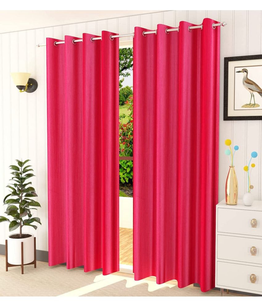     			Kraftiq Homes Solid Semi-Transparent Eyelet Curtain 5 ft ( Pack of 2 ) - Pink