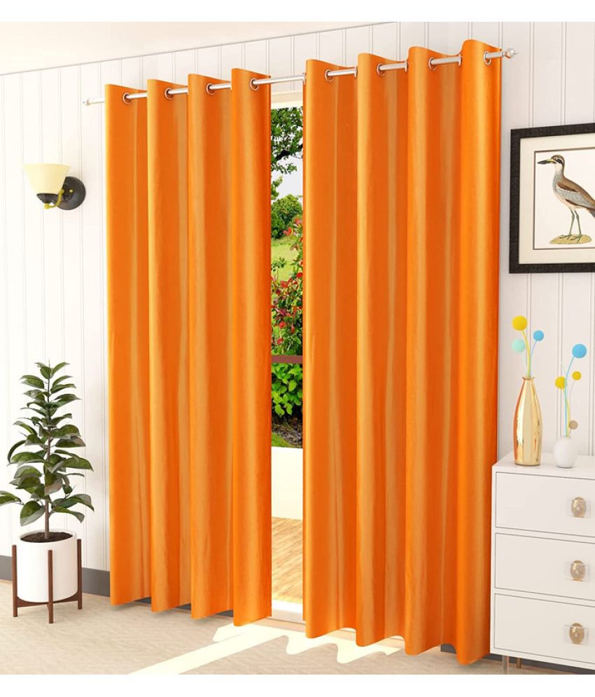     			Kraftiq Homes Solid Semi-Transparent Eyelet Curtain 5 ft ( Pack of 2 ) - Orange