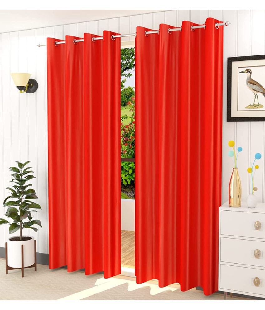     			Kraftiq Homes Solid Semi-Transparent Eyelet Curtain 5 ft ( Pack of 2 ) - Red