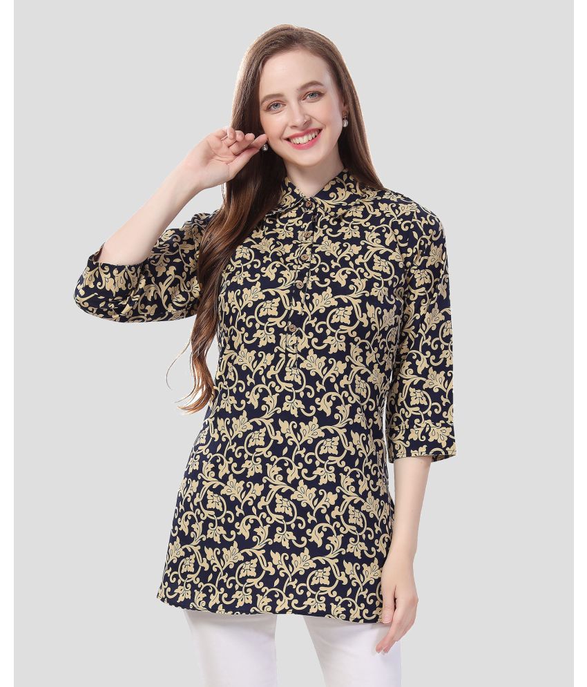     			Meher Impex Crepe Printed A-line Women's Kurti - Navy ( Pack of 1 )