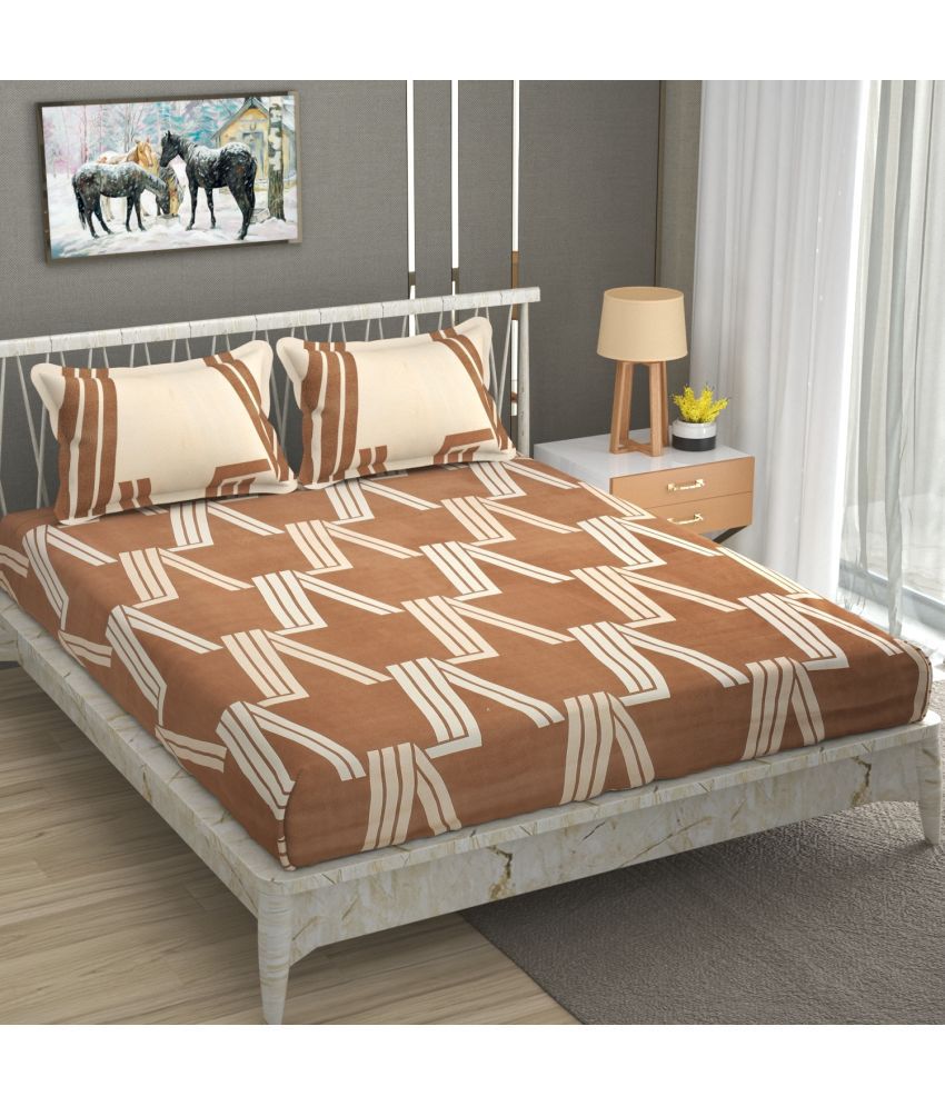     			Nirwana Decor Microfiber Abstract Double Bedsheet with 2 Pillow Covers - Beige