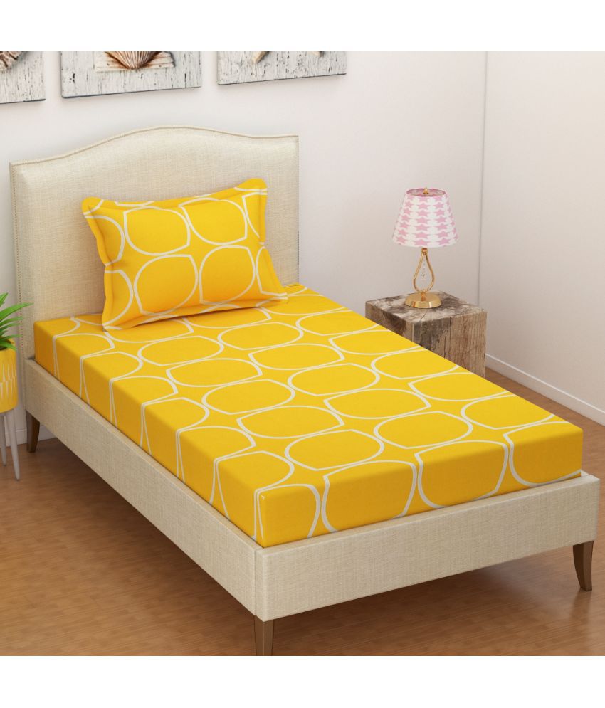     			Nirwana Decor Microfiber Geometric Single Bedsheet with 1 Pillow Cover - Yellow