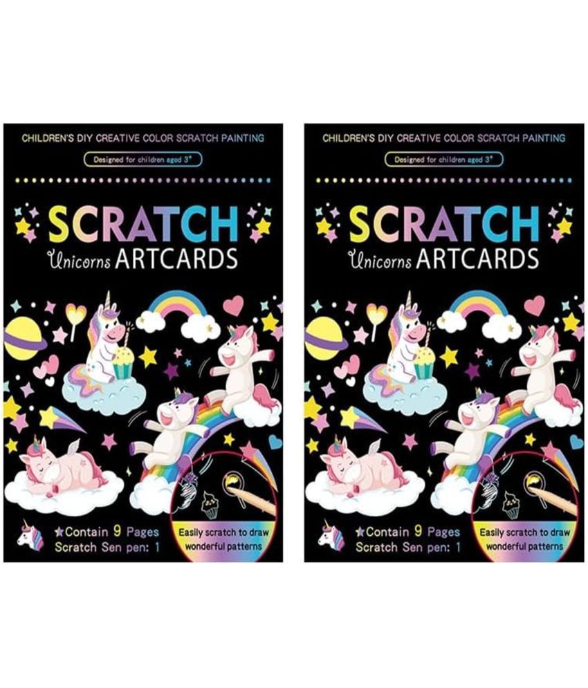     			Unico Theme Scratch Art Book (Set of 2) 9 Sheets Double Sided Scratch Paper Cards Art Crafts with Wooden Stylus Set for Kids Boys Girls Birthday Party Favor Supplies