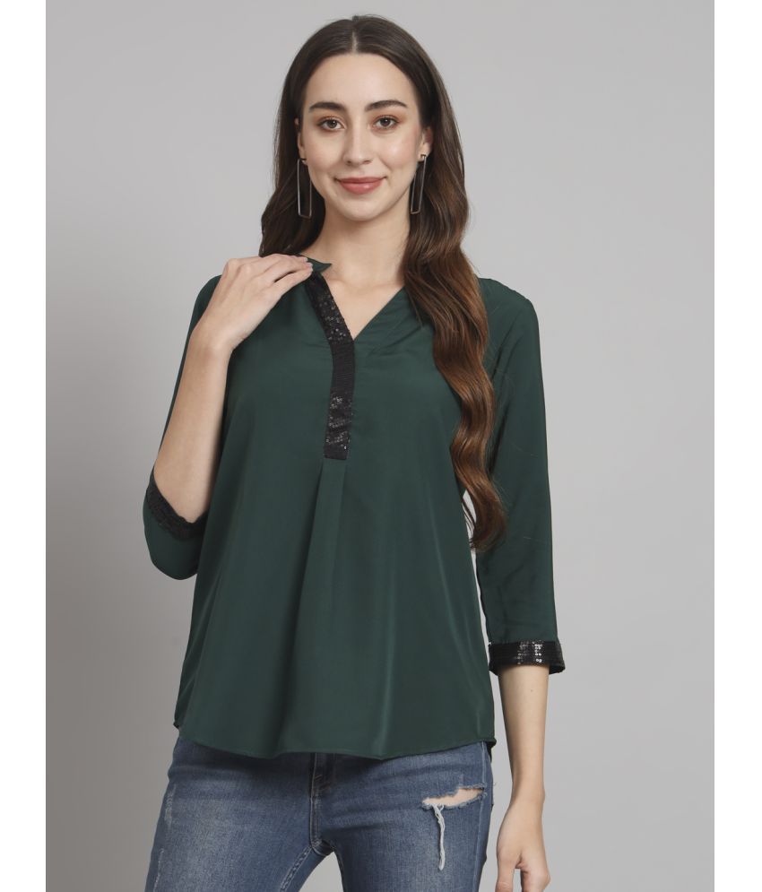     			Curvydrobe Green Crepe Women's A-Line Top ( Pack of 1 )