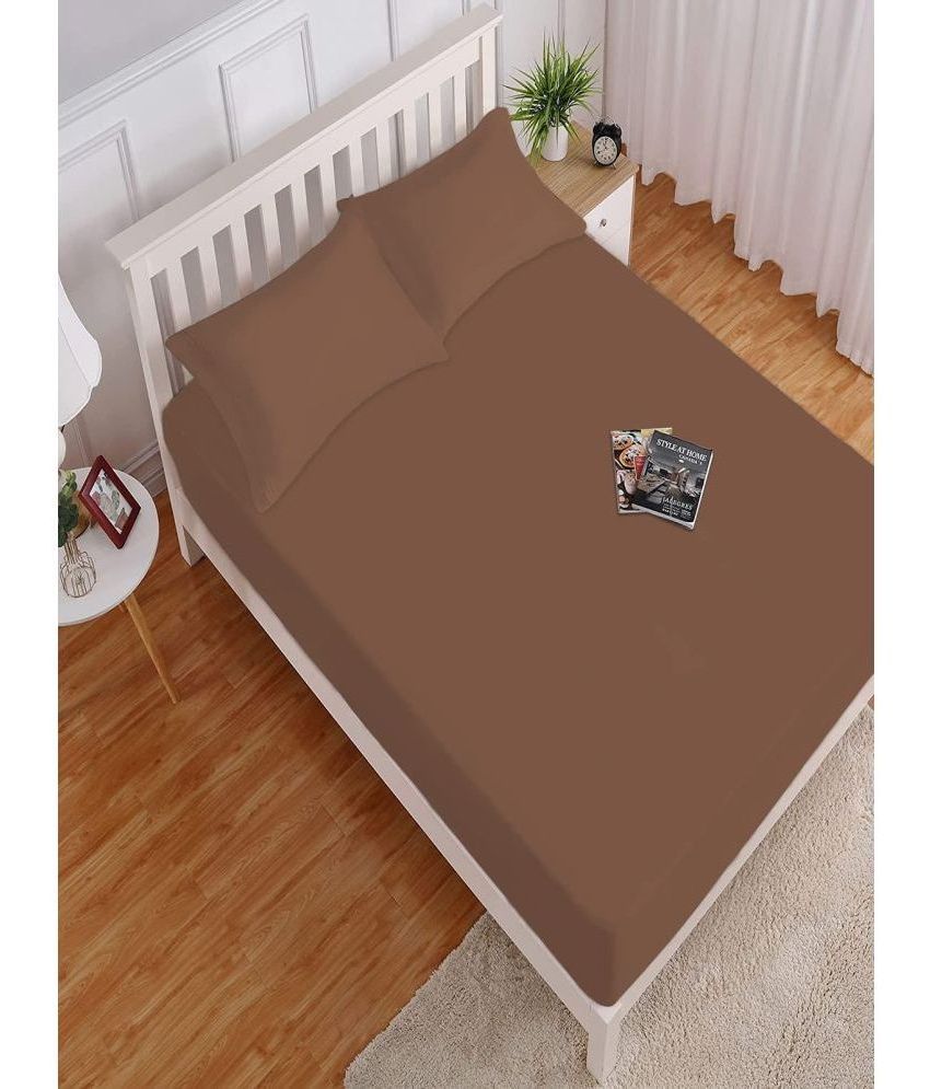     			HOKIPO Microfibre Solid Fitted Fitted bedsheet with 2 Pillow Covers ( King Size ) - Brown