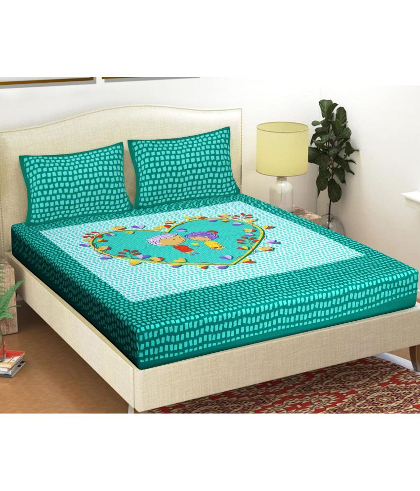     			FrionKandy Living Cotton Abstract Printed Double Bedsheet with 2 Pillow Covers - Green