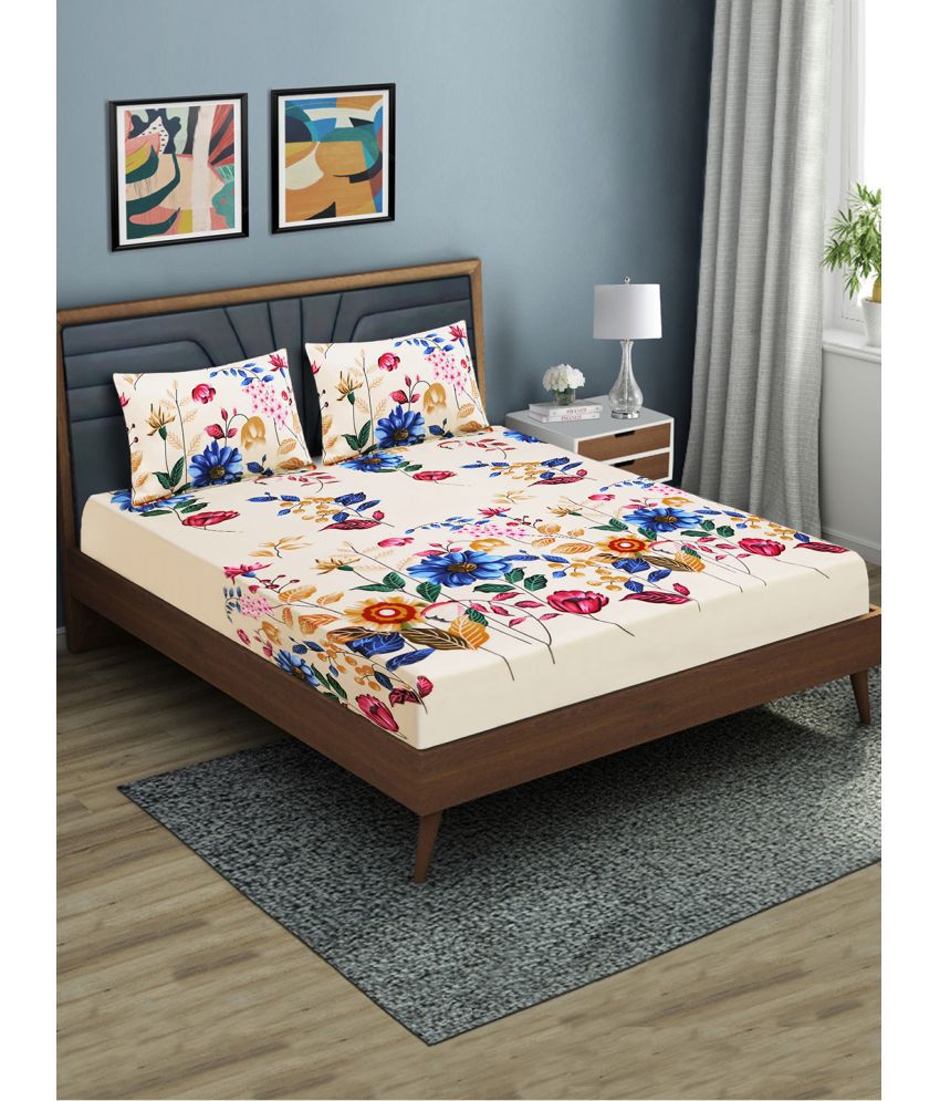     			Home Candy Microfiber Floral Double Bedsheet with 2 Pillow Covers - Multicolor
