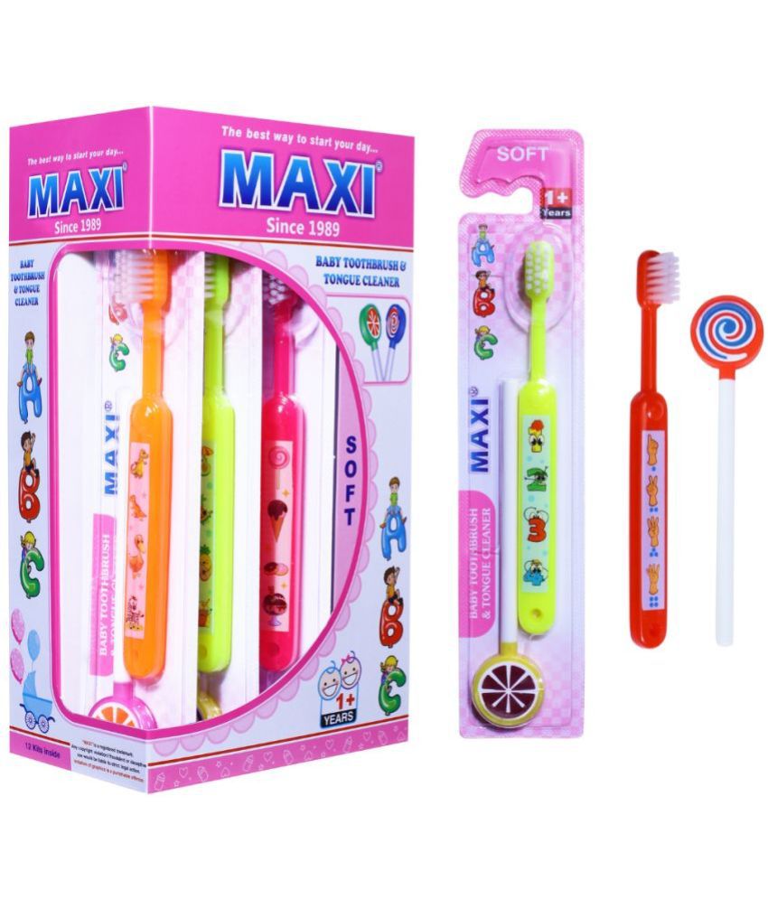    			MAXI ABC Baby Toothbrush and Tongue Cleaner, Oral Hygiene Kit (Pack of 12)