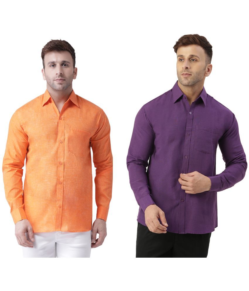     			RIAG 100% Cotton Regular Fit Self Design Full Sleeves Men's Casual Shirt - Purple ( Pack of 2 )