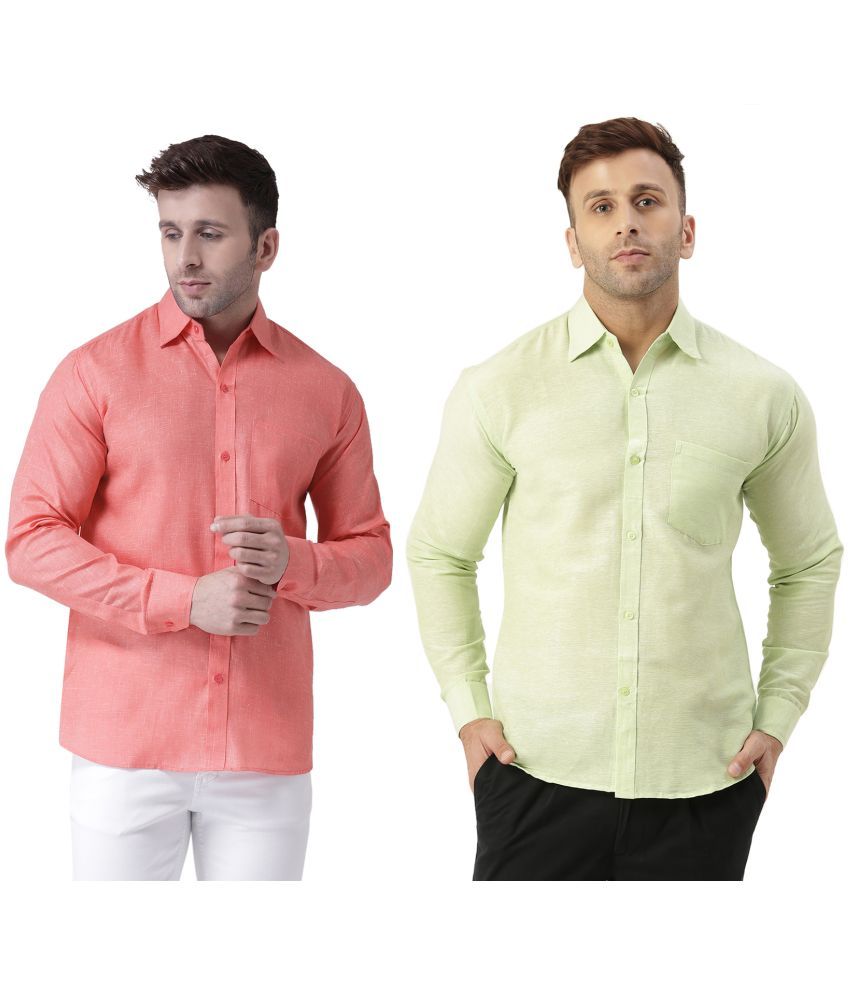     			RIAG 100% Cotton Regular Fit Solids Full Sleeves Men's Casual Shirt - Fluorescent Green ( Pack of 2 )