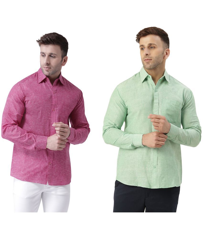     			RIAG 100% Cotton Regular Fit Self Design Full Sleeves Men's Casual Shirt - Green ( Pack of 2 )