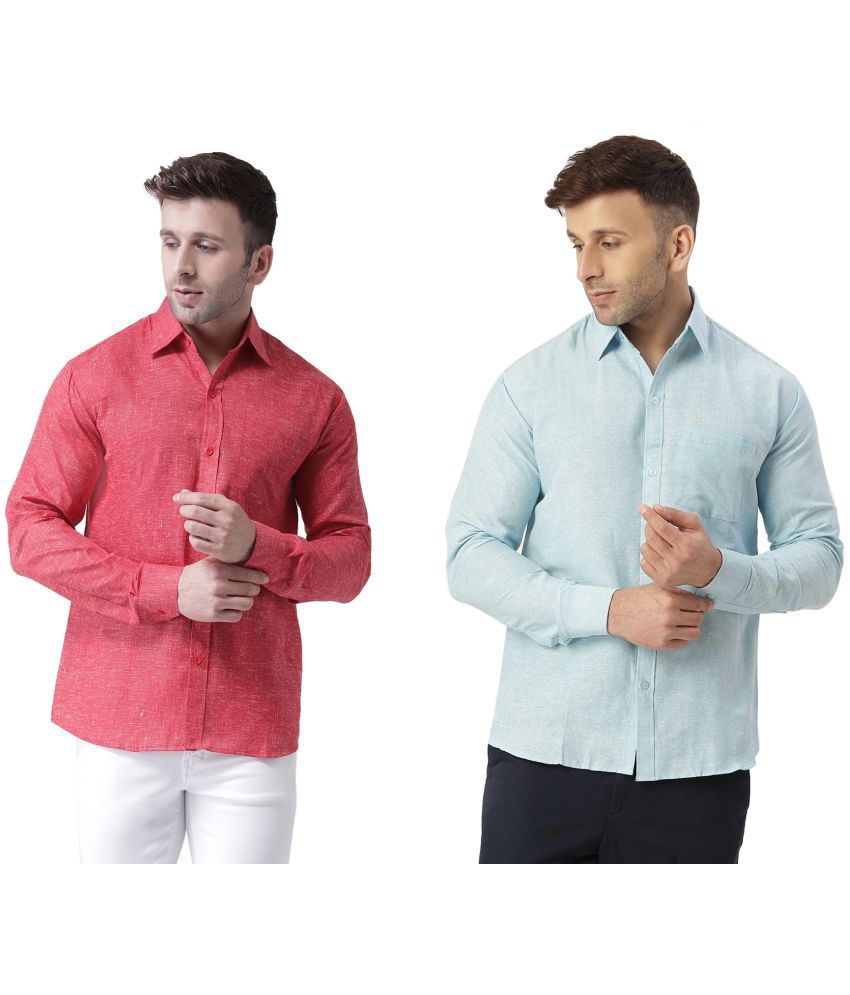     			RIAG 100% Cotton Regular Fit Self Design Full Sleeves Men's Casual Shirt - Light Blue ( Pack of 2 )