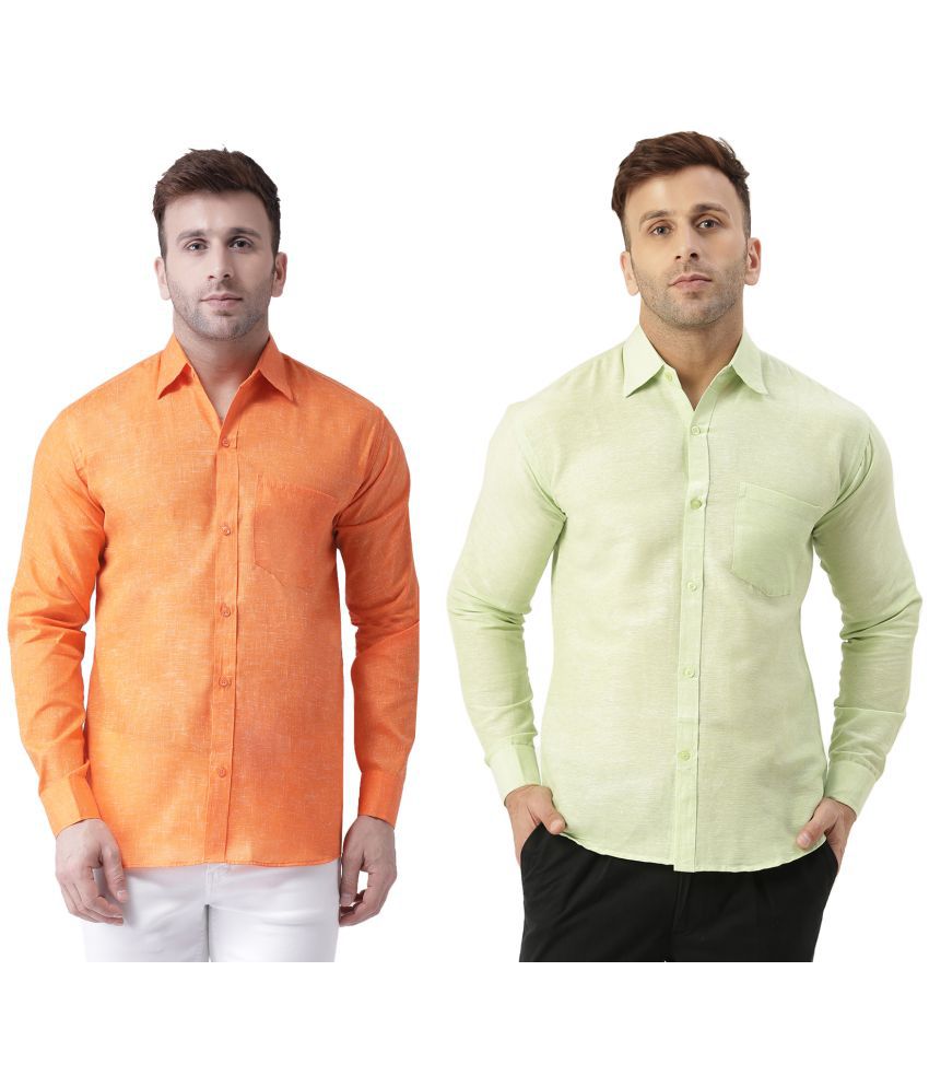     			RIAG 100% Cotton Regular Fit Self Design Full Sleeves Men's Casual Shirt - Lime Green ( Pack of 2 )