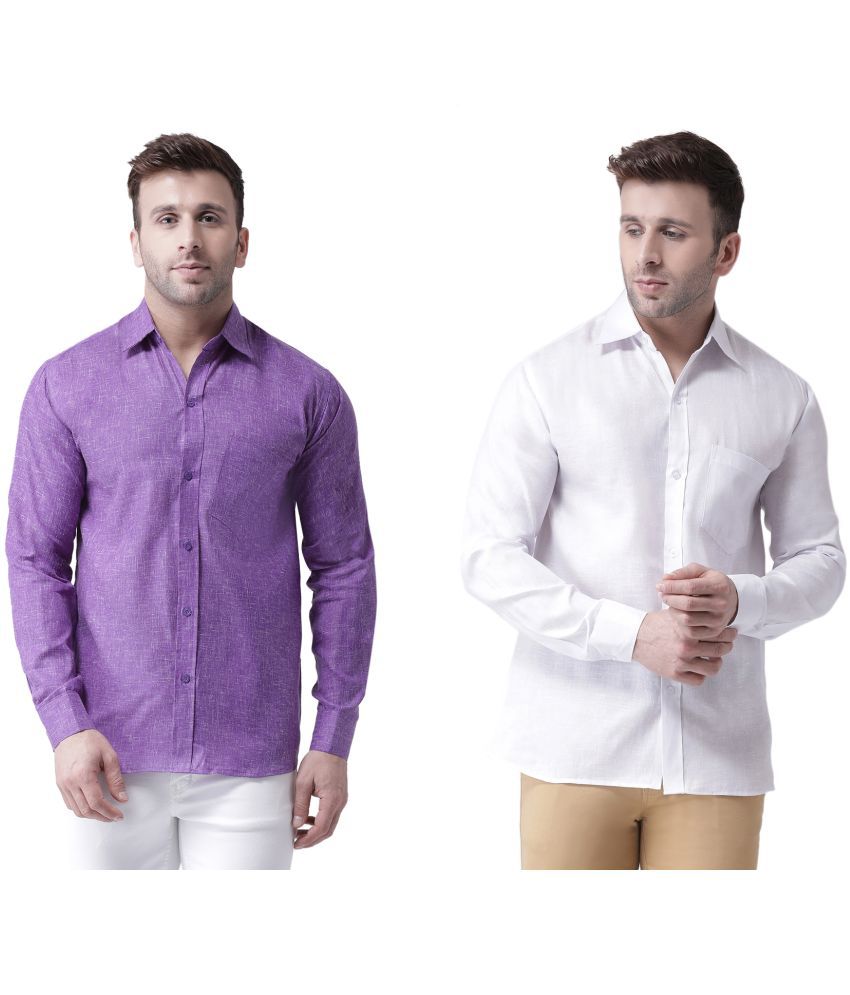     			RIAG 100% Cotton Regular Fit Self Design Full Sleeves Men's Casual Shirt - Off White ( Pack of 2 )