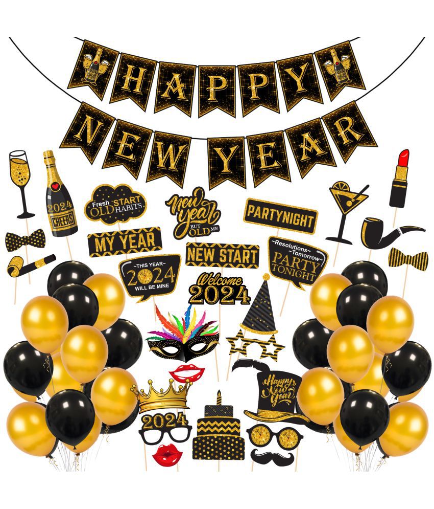     			Zyozi Happy New Year Party Decorations Supplies, 54 pcs New Year Decorations Set - Including Banner, Photo Booth Props and Balloons (Set of 54)