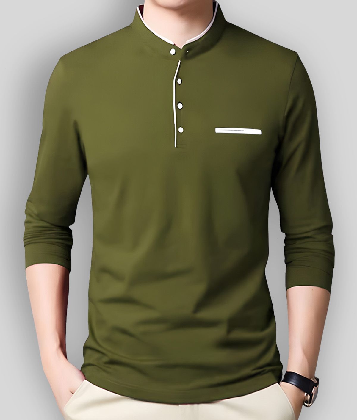     			AUSK Cotton Blend Regular Fit Solid Full Sleeves Men's T-Shirt - Green ( Pack of 1 )