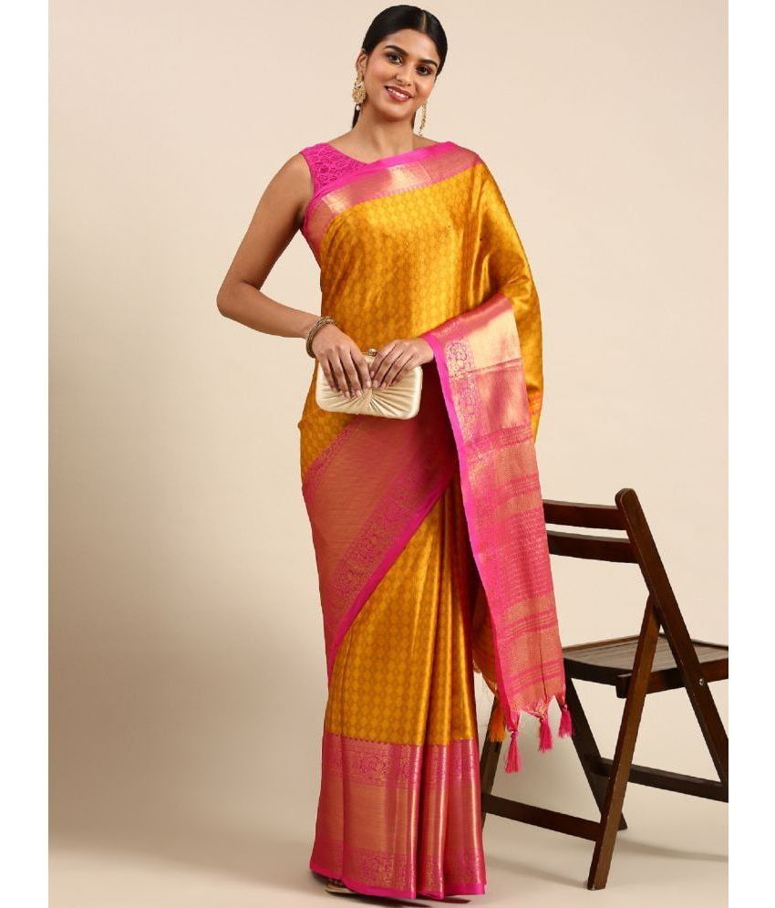     			Apnisha Cotton Silk Embellished Saree With Blouse Piece - Mustard ( Pack of 1 )