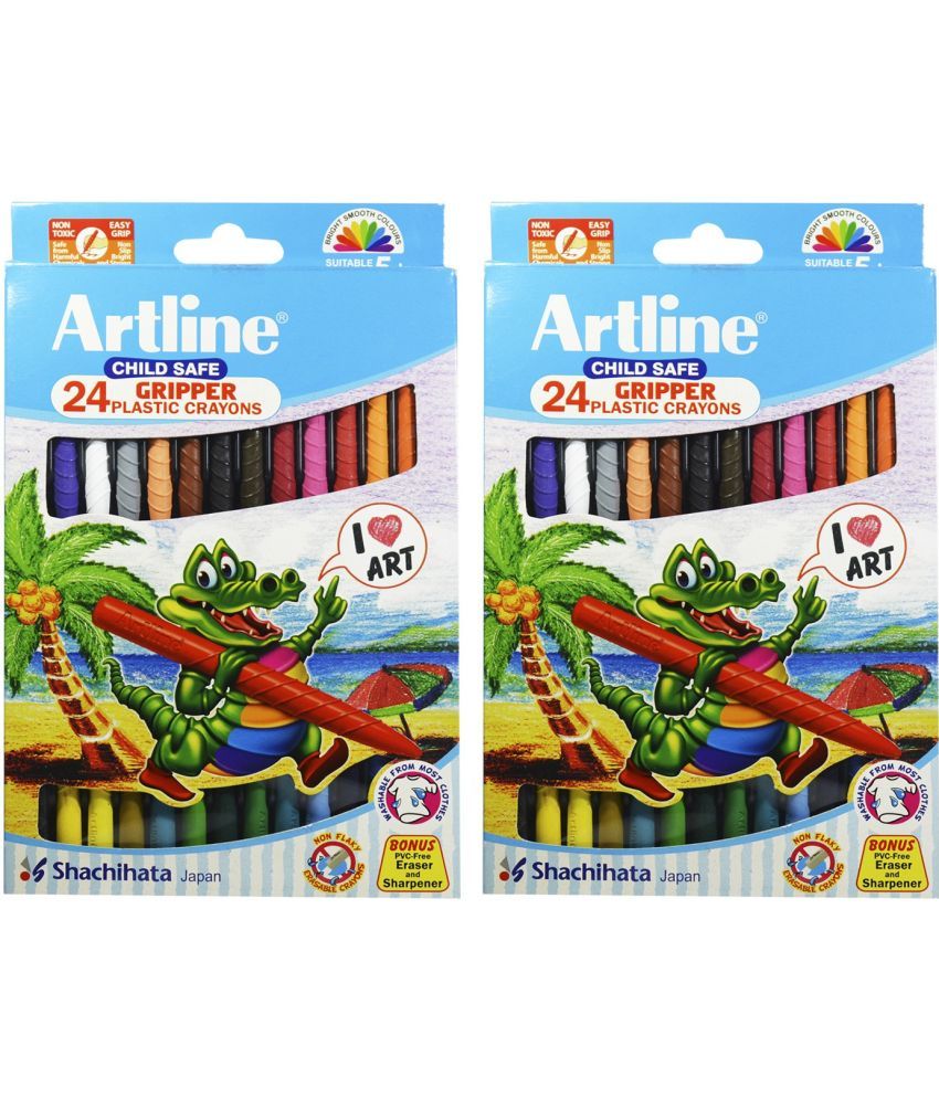     			Artline Gripper Plastic Crayons Child Safe 24 Shades (Set of 2, Multicolor)