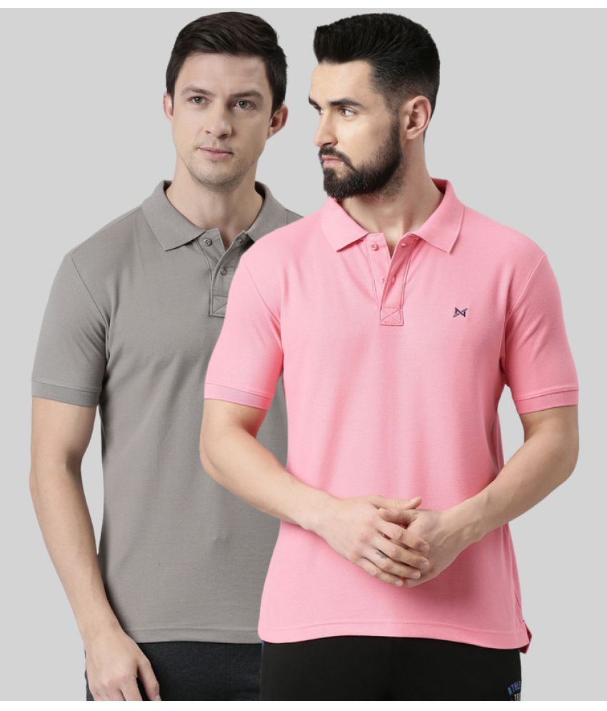     			Force NXT Cotton Blend Regular Fit Solid Half Sleeves Men's Polo T Shirt - Multicolor ( Pack of 2 )