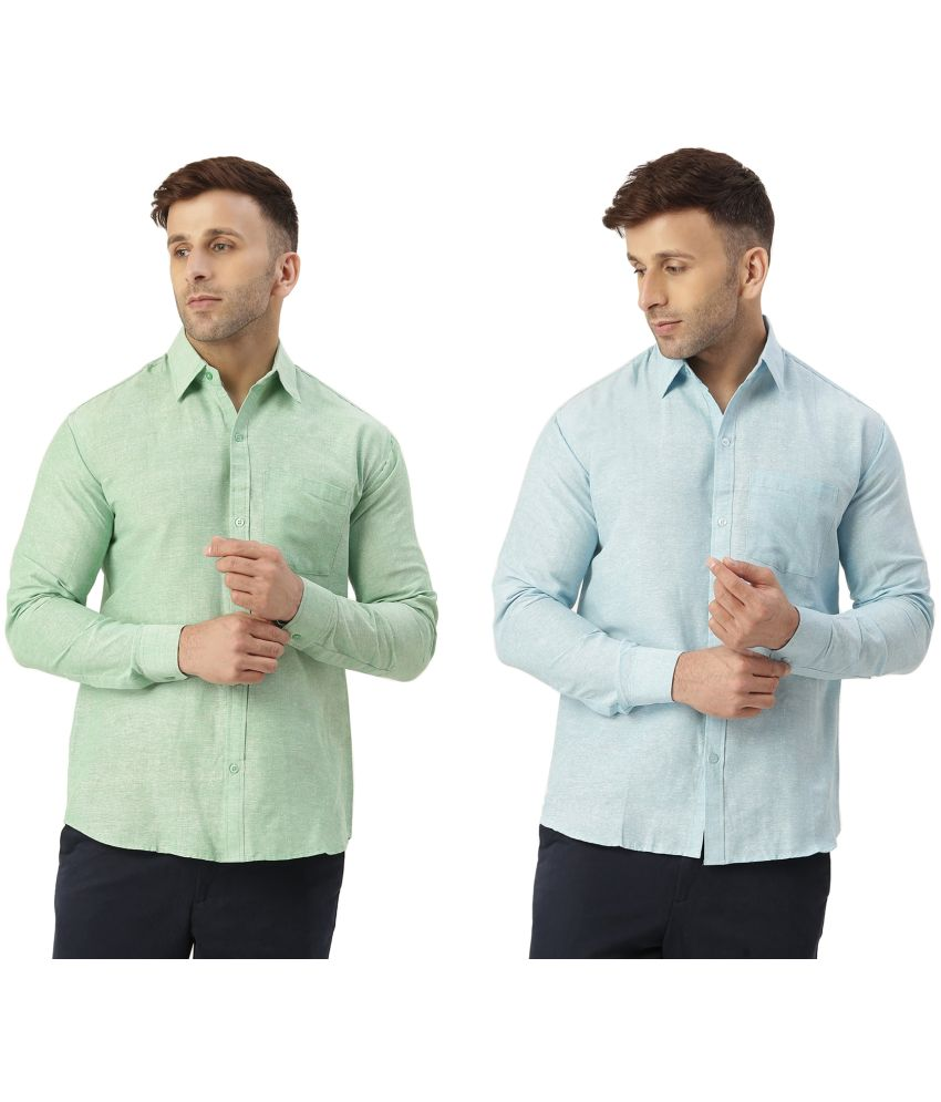     			KLOSET By RIAG 100% Cotton Regular Fit Self Design Full Sleeves Men's Casual Shirt - Light Blue ( Pack of 2 )