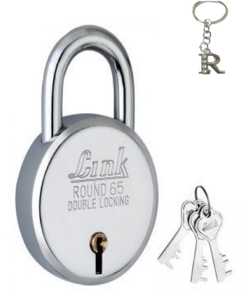     			Link Lock Steel Round 65mm Double Locking with 3 Keys, Keys are not Interchangeable Security Ensured Padlock with  multi alphabets key chain  pack of 1