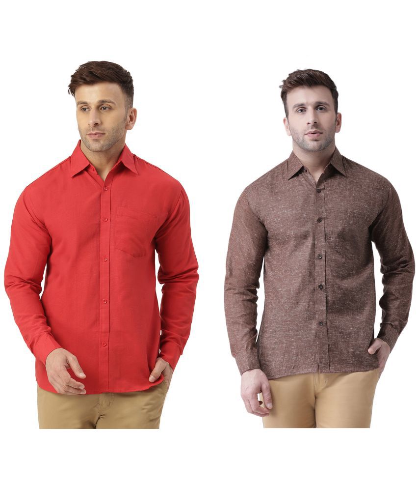     			RIAG 100% Cotton Regular Fit Self Design Full Sleeves Men's Casual Shirt - Brown ( Pack of 2 )