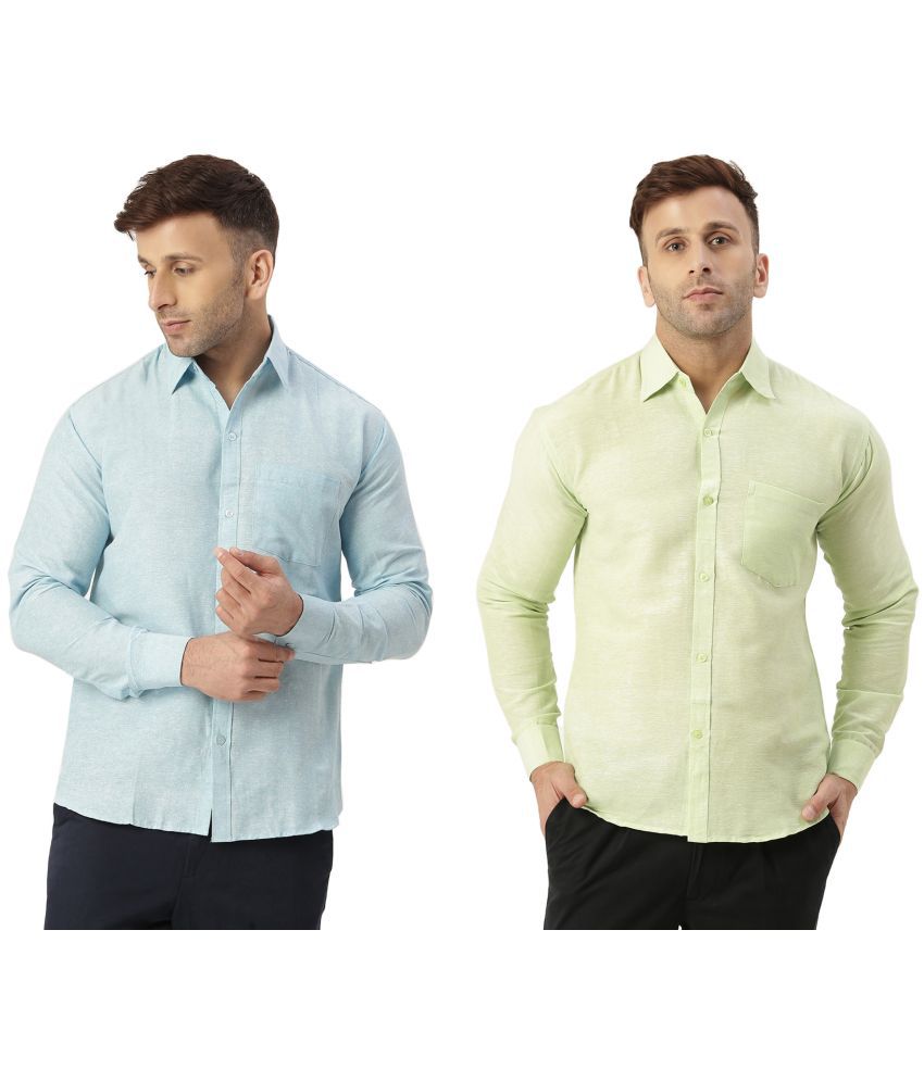     			RIAG 100% Cotton Regular Fit Solids Full Sleeves Men's Casual Shirt - Lime Green ( Pack of 2 )