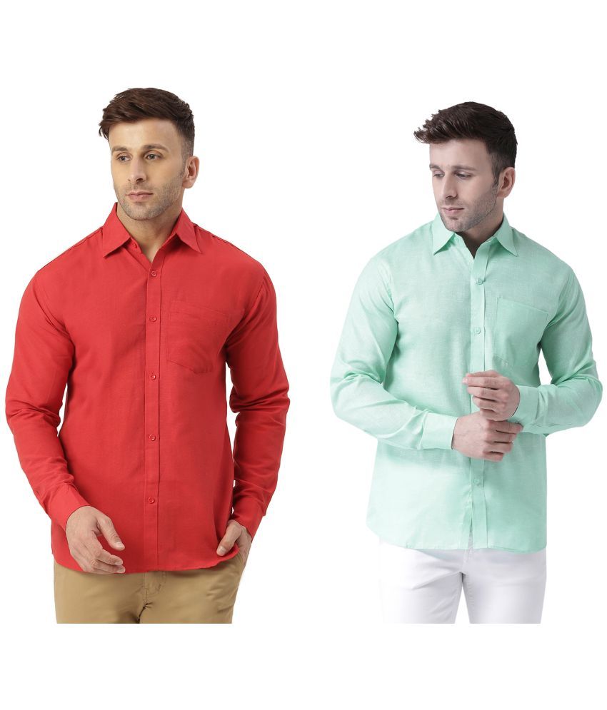     			RIAG 100% Cotton Regular Fit Self Design Full Sleeves Men's Casual Shirt - Turquoise ( Pack of 2 )