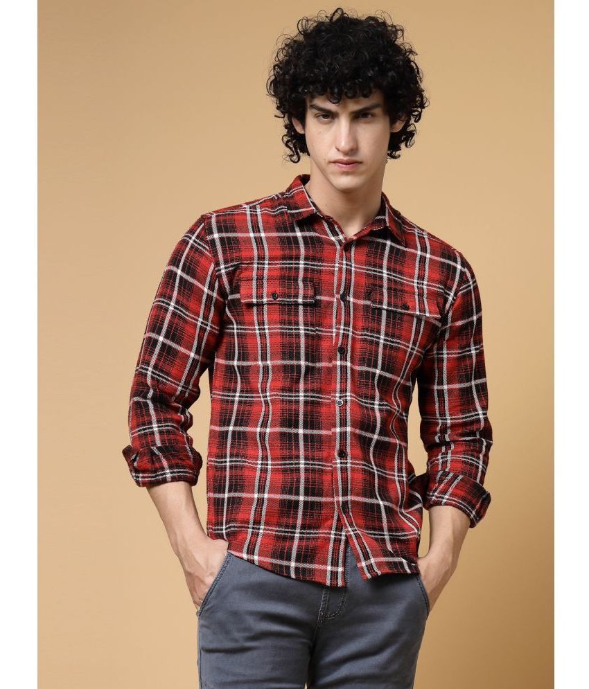     			Rigo Cotton Blend Oversized Fit Checks Full Sleeves Men's Casual Shirt - Red ( Pack of 1 )