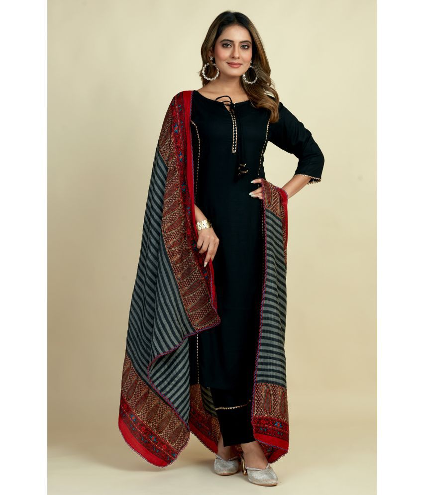     			Style Samsara Cotton Blend Embellished Kurti With Pants Women's Stitched Salwar Suit - Black ( Pack of 1 )