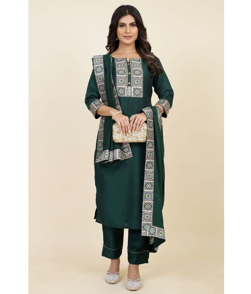     			Style Samsara Silk Printed Kurti With Pants Women's Stitched Salwar Suit - Green ( Pack of 1 )