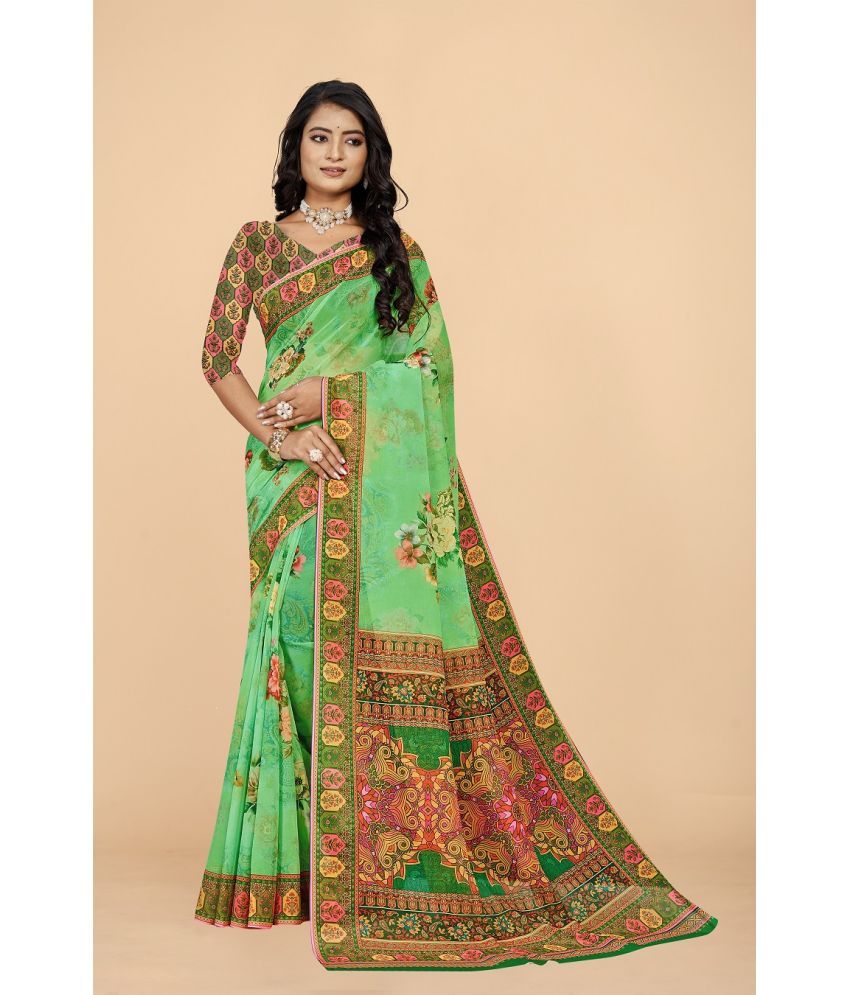     			Surat Textile Co Georgette Printed Saree With Blouse Piece - Green ( Pack of 1 )