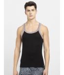 Jockey US54 Men Super Combed Cotton Rib Square Neckline Printed Gym Vest - Black & Grey Melange