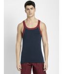 Jockey US54 Men Super Combed Cotton Rib Square Neckline Printed Gym Vest - Ink Blue Melange