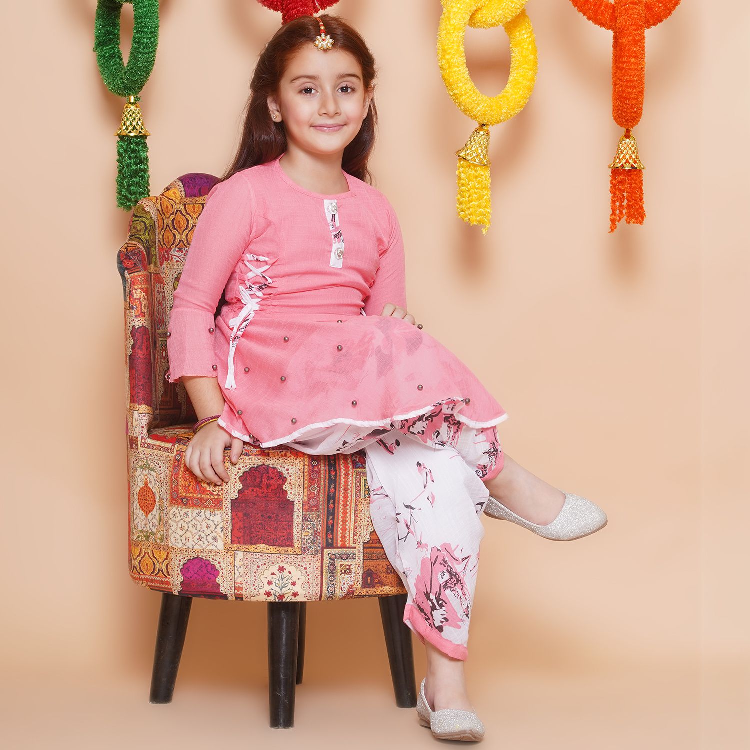     			Arshia Fashions Pink Rayon Girls Patiala Kurta Set ( Pack of 1 )