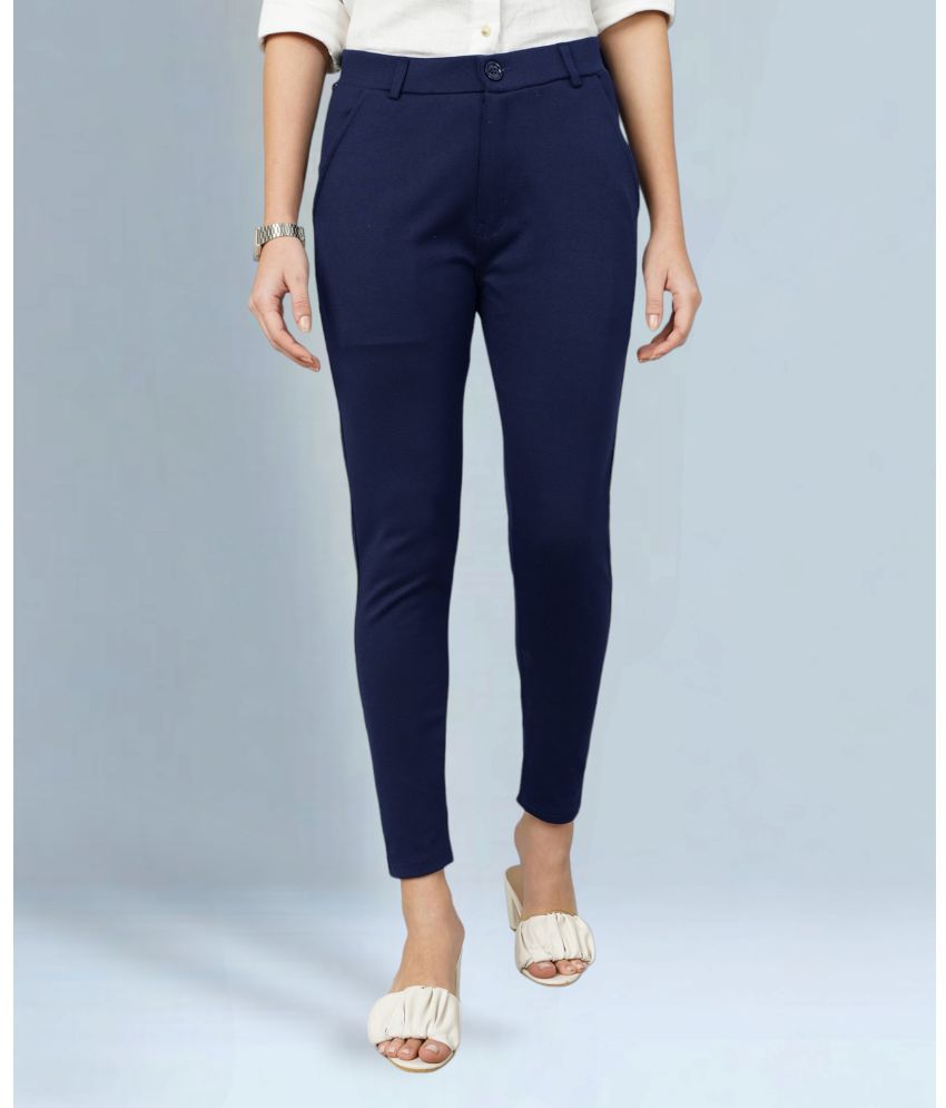     			FITHUB - Navy Blue Cotton Blend Slim Women's Formal Pants ( Pack of 1 )